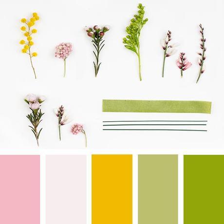 spring sylvester flowers color palette, Pantone greenery and yellow buttercup