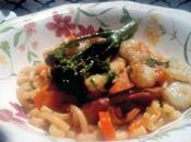 Fideua verduras blini gambas