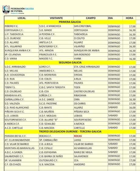 Horarios del Fútbol en Ourense, 25 y 26 de Marzo