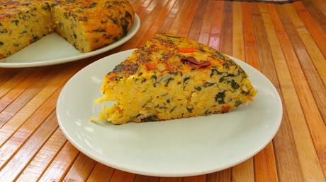 Tortilla vegana de espaguetis y espnacas