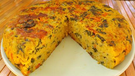 Tortilla vegana de espaguetis y espnacas