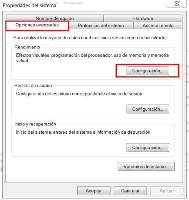 Propiedades del sistema Windows 7