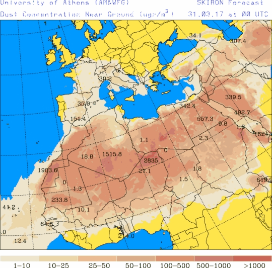 España: Polvo africano (Pronóstico para 31-marzo-2017)