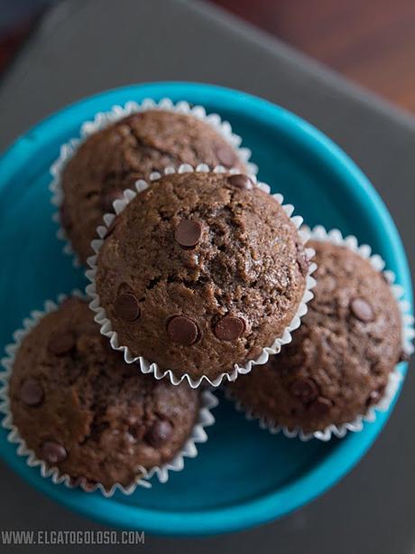 El gato goloso - Muffins de banana, cacao y chispas de chocolate