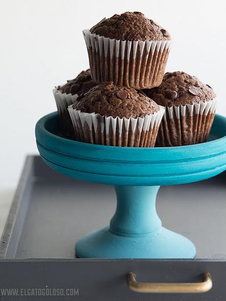 El gato goloso - Muffins de banana, cacao y chispas de chocolate