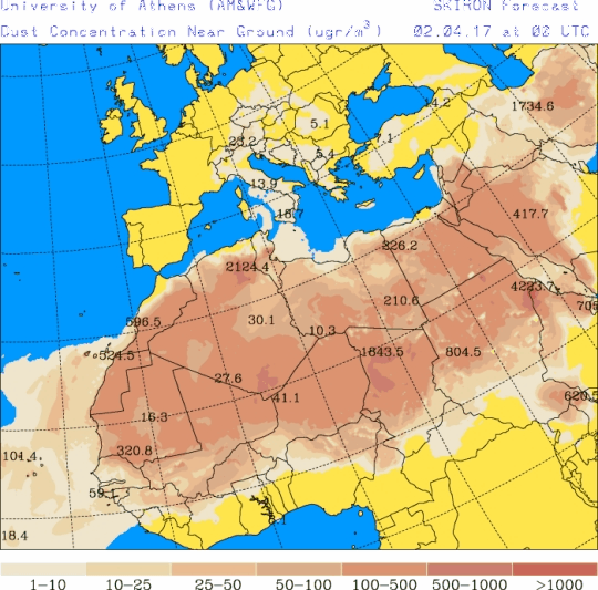 España: Polvo africano (Pronóstico para 2-abril-2017)