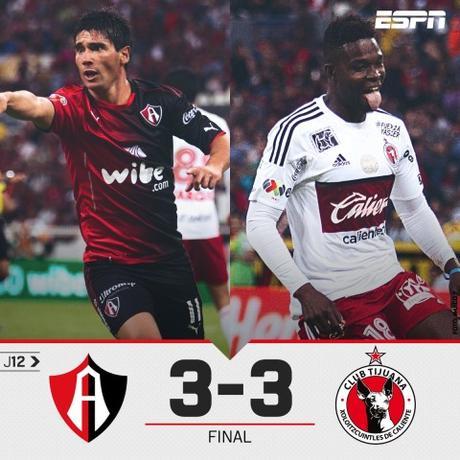 Atlas 3-3 Xolos Tijuana en J12 del Clausura 2017