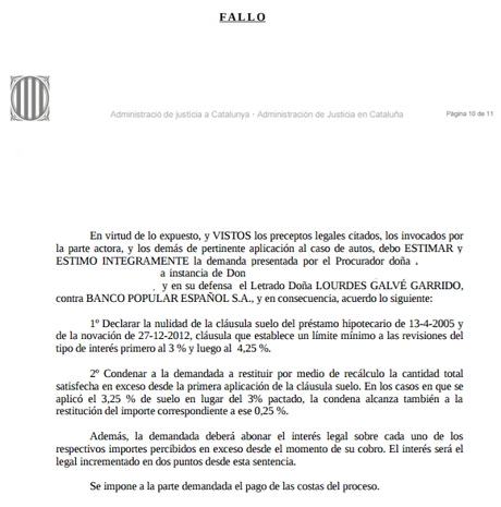 Nueva sentencia ganada contra Banco Popular recuperando todo lo pagado de más