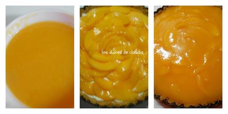 Tarta de queso y melocotón en almíbar