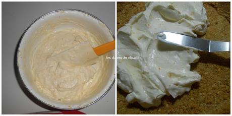 Tarta de queso y melocotón en almíbar