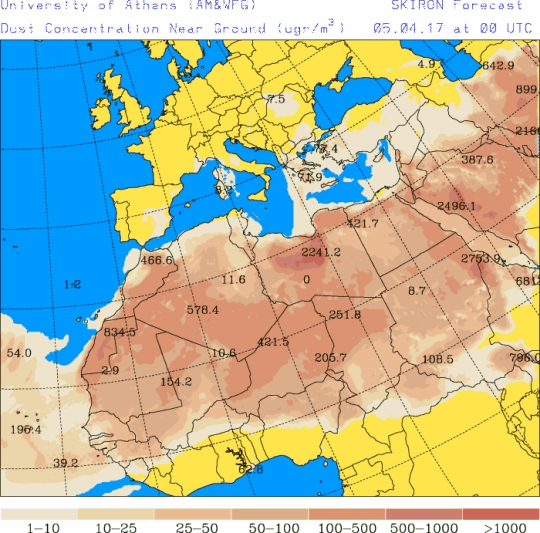 España: Polvo africano (Pronóstico para 5-abril-2017)