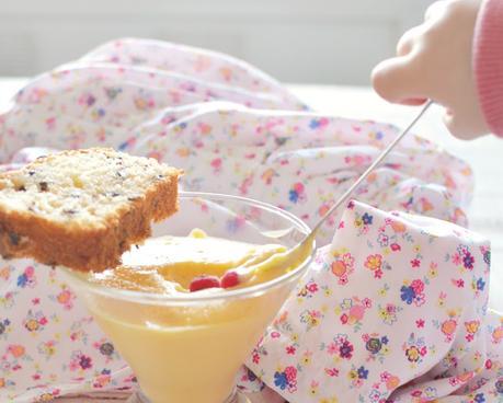Sabayón a la sidra con plum cake con choco chips sin gluten