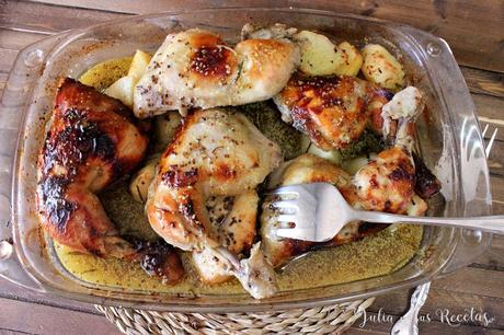 Pollo al horno con miel y mostaza antigua