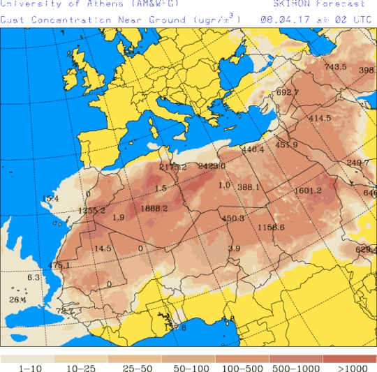 España: Polvo africano (Pronóstico para 8-abril-2017)