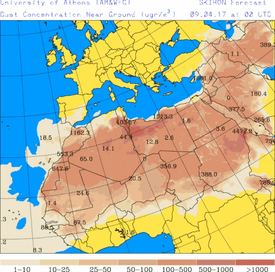 España: Polvo africano (Pronóstico para 9-abril-2017)