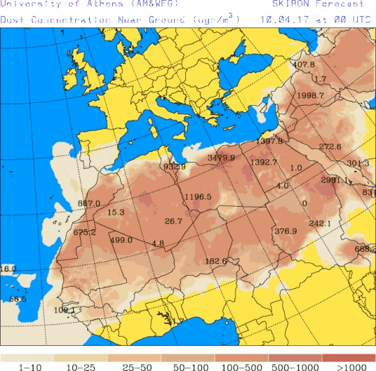 España: Polvo africano (Pronóstico para 10-abril-2017)