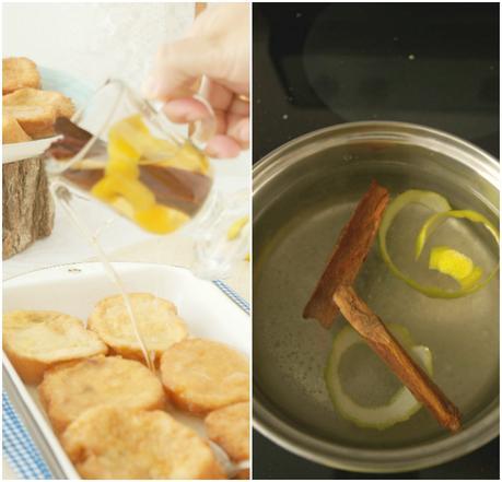 Torrijas en almíbar perfumado con anís y corteza de limón verde Torrijas en almíbar perfumado con anís y corteza de limón verde