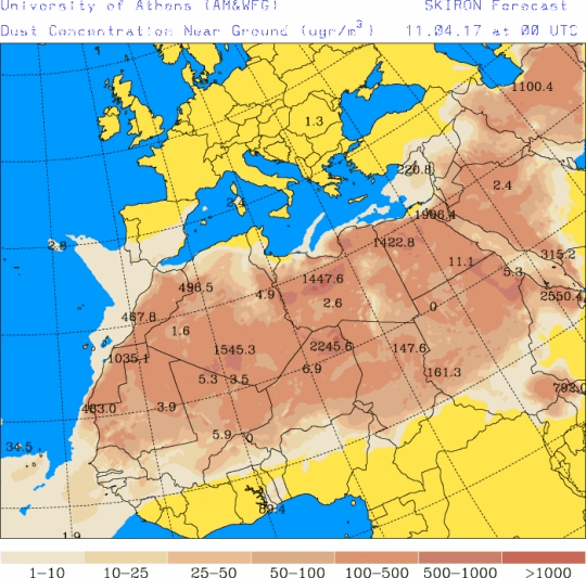 España: Polvo africano (Pronóstico para 11-abril-2017)