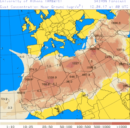 España: Polvo africano (Pronóstico para 12-abril-2017)
