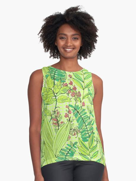 leaves and palms pattern in greenery pantone color, summer top