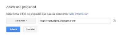 Añadir dirección web de blog en Google webmaster tools