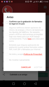 ACR Grabación de llamadas Condiciones