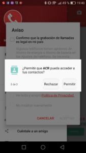 ACR Grabación de llamadas Permisos Contactos