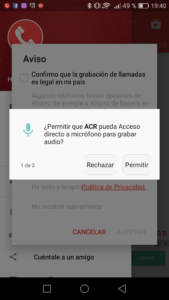 ACR Grabación de llamadas Permisos Microfono