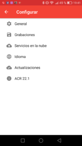 ACR Grabación de llamadas Menu Configuración