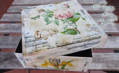 Caja reciclada estilo vintage, con decoupage.