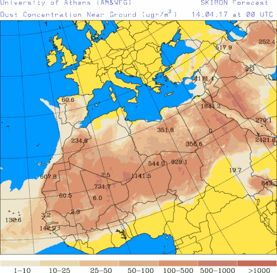 España: Polvo africano (Pronóstico para 14-abril-2017)