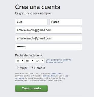 Formulario crear cuenta en Facebook Formulario crear cuenta en Facebook