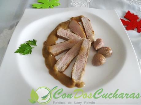Secreto de cerdo con salsa de castañas