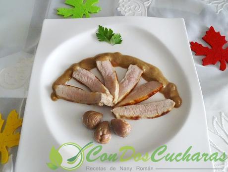 Secreto de cerdo con salsa de castañas