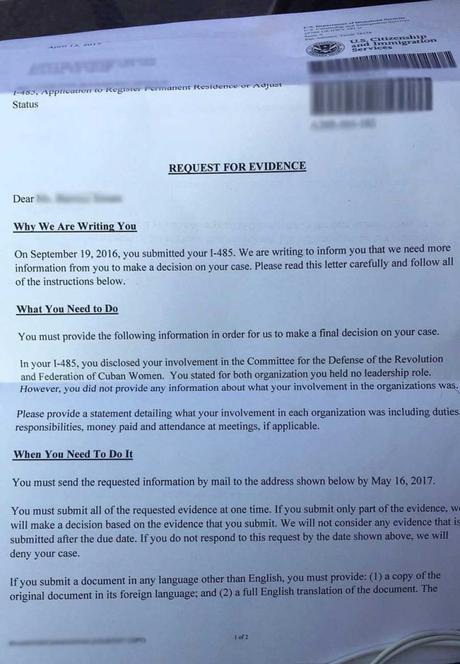 Copia de carta recibida por Inmigración