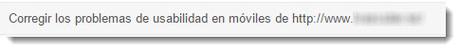 Mensaje usabilidad en móviles Google Webmasters Tools