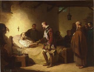 Don Juan de Austria visitando a un convaleciente Miguel de Cervantes, en el hospital de campaña de Mesina. Mil gracias nuevamente por llegar hasta aquí, mis amables y sufridos lectores.