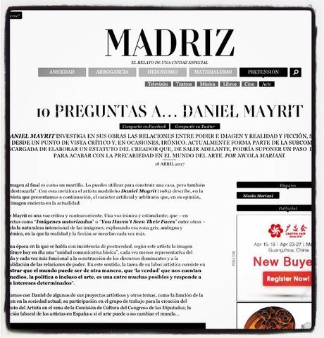 Nicola Mariani | 10 PREGUNTAS A… DANIEL MAYRIT. Madriz.com, 2017.