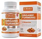 Cápsulas de cúrcuma orgánica certificada con Bioperina (pimienta negra) de G-Biotics ~ Suplemento EXTRA de ALTO GRADO
