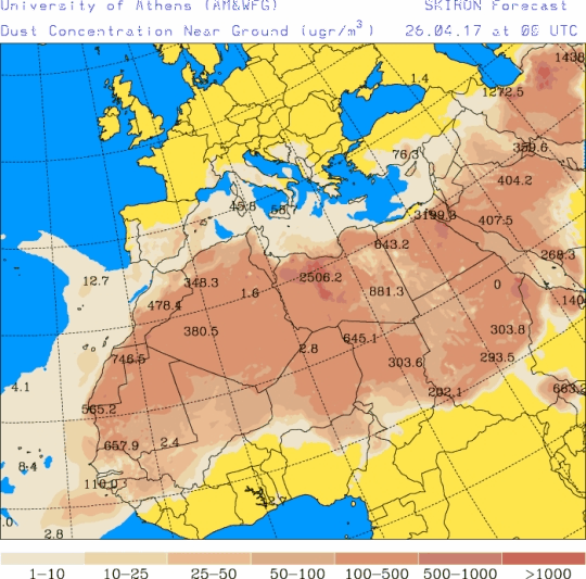 España: Polvo africano (Pronóstico para 26-abril-2017)