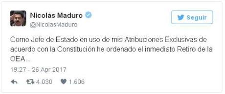 Maduro ordena inmediato retiro de la OEA: “Basta de abusos intervencionistas”