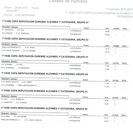 Horarios fútbol en Ourense, 29 y 30 de Abril