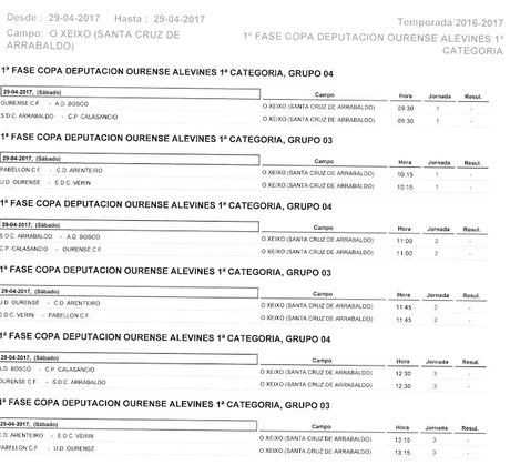 Horarios fútbol en Ourense, 29 y 30 de Abril