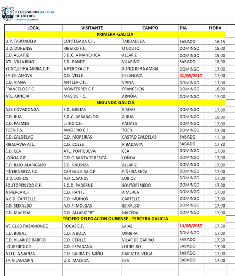 Horarios fútbol en Ourense, 29 y 30 de Abril