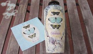 Como reciclar un jarron con craquelado y decoupage con relieve. Muy facil