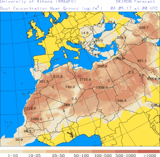España: Polvo africano (Pronóstico para 4-mayo-2017)