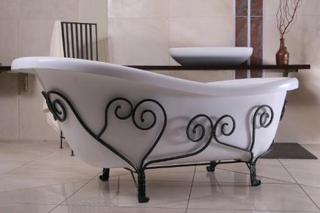 Detached luxury bath Nouveau Mediterranean White / wrought iron 1690mm - antique style