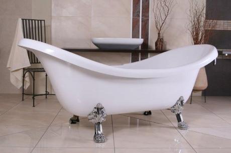 Baño de lujo independiente Nouveau Venecia Blanco / Plateado - baño barroco - bañera retro
