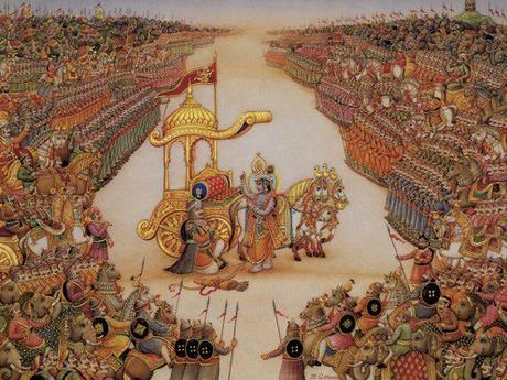 Lord Krishna instructs the great warrior and devotee- Arjuna