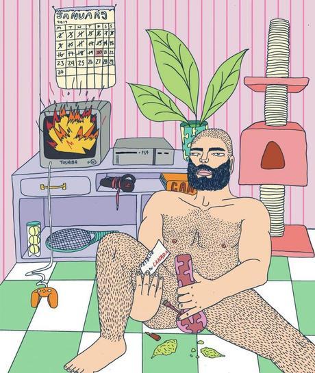 Ilustraciones de momentos sórdidos e íntimos fumando marihuana